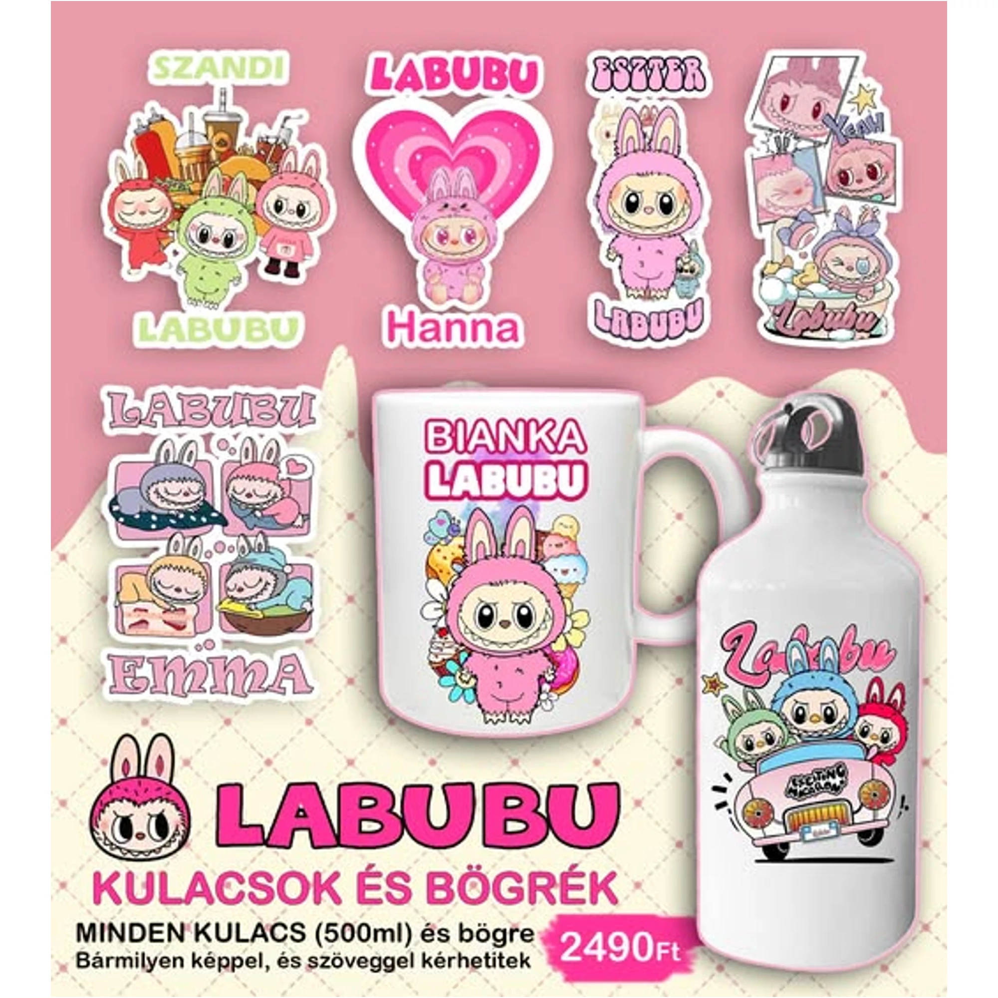 Labubu kulacsok és bögrék